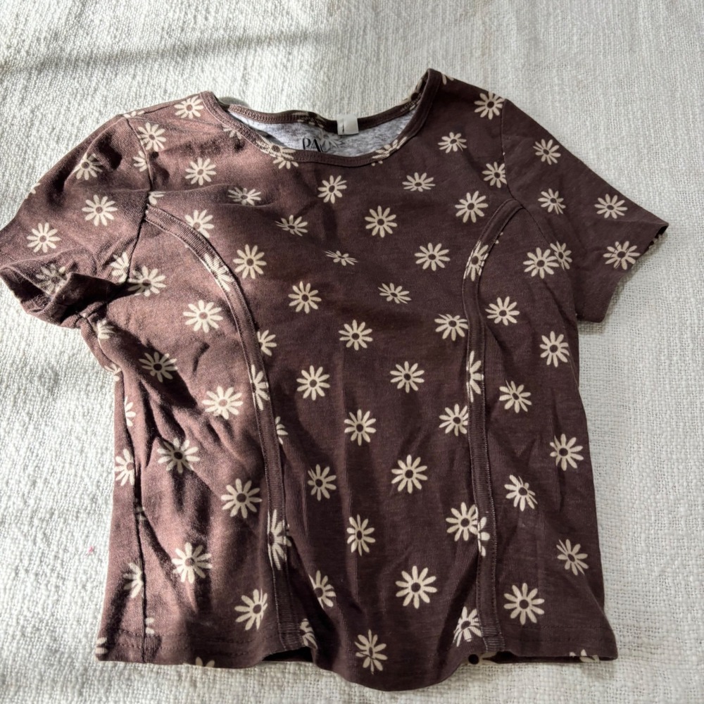 PacSun PacCares Brown Daisy Floral Ribbed Crop Top Short Sleeve M